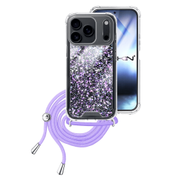 Hard Silicone Glitter Design Case with Lanyard for Apple iPhone 17 Pro Max Purple